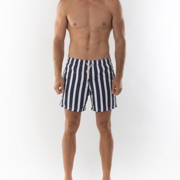 NEW! Azul Siete Navy Blue Stripe Swim Trunk - Picture 1 of 5